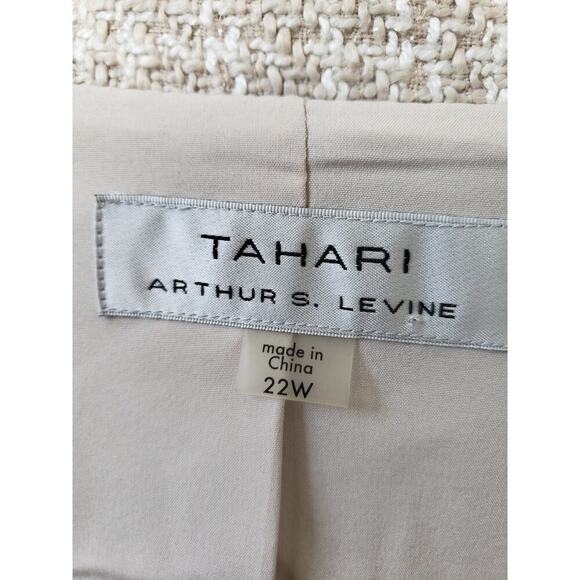 Tahari Arthur S. Levine Skirt Suit Set Womens 22W Beige Fringe Trim Notch Lapel - Picture 3 of 16